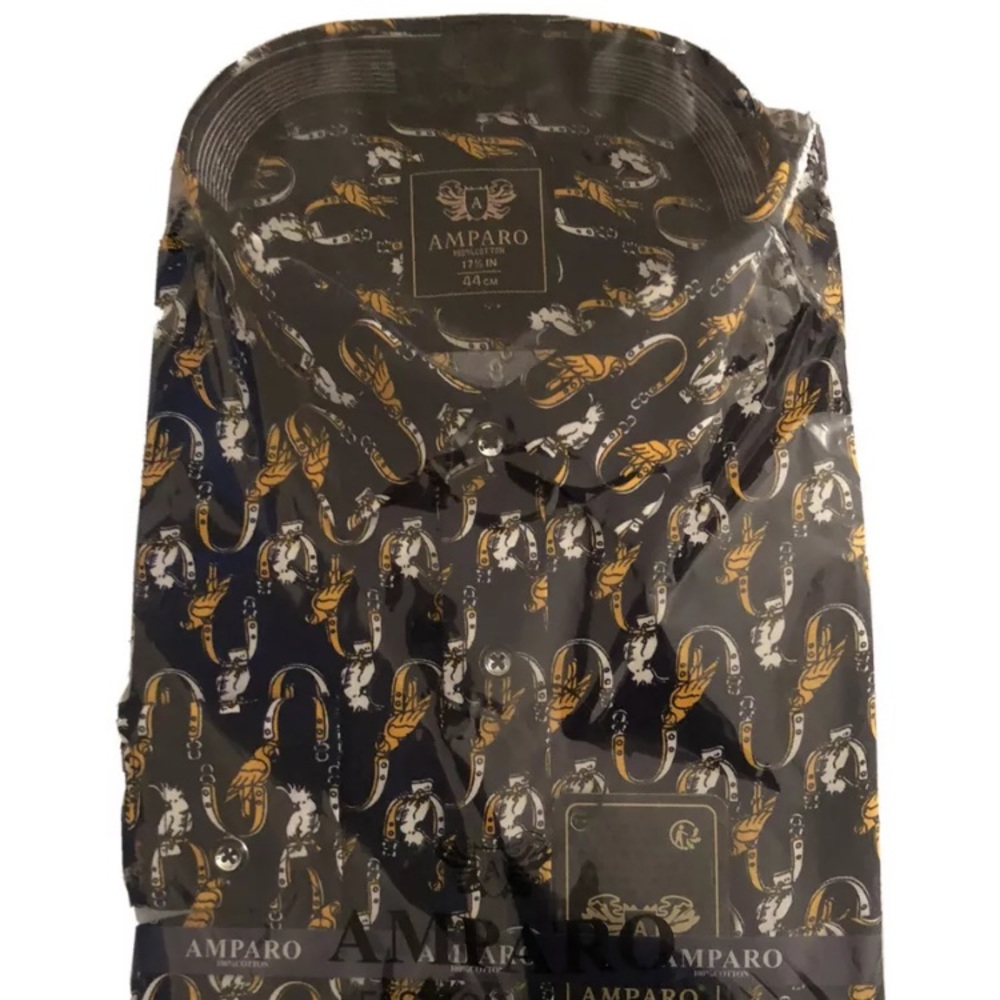 Amparo Fashion Black, White, & Gold Dress Shirt